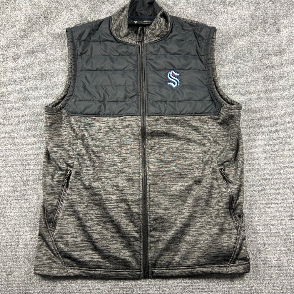 Levelwear Seattle Kraken Vest Mens Large Gray Hybrid Quilted Full Zip NHL Hockey